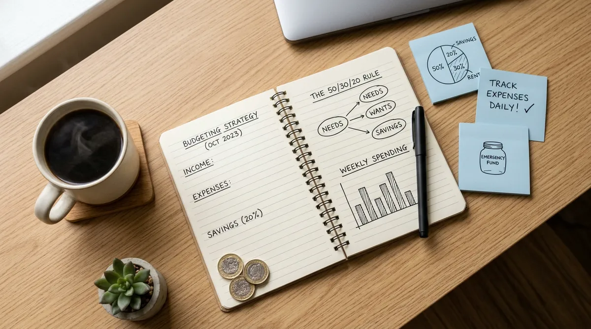 Stanowisko nauki z notatnikiem i filiżanką — planowanie przeglądu dokumentów polisy